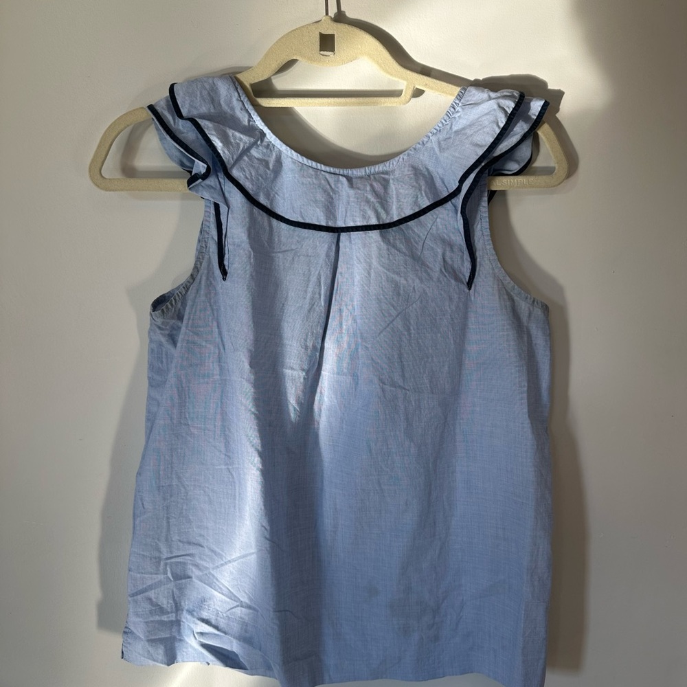 J. JCrew Blue Sleeveless Top with Ruffle Detail